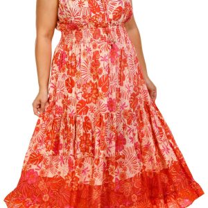 Sky & Sand Plus Sleeveless Tiered Print Maxi Dress