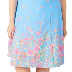London Times Plus Cap Sleeve Floral Knee Length Dress