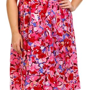 London Times Plus Short Puff Sleeve Twist Front Midi Dress