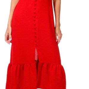 No Comment Juniors Buttoned Flounce Dress