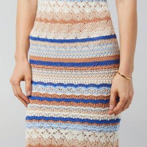 Lush Juniors Sleeveless Striped Crochet Midi Dress