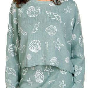 Moon & Madison Juniors Seashell Motif Long Sleeve Top