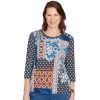 Alfred Dunner Petite Batik Patchwork 3/4 Sleeve Top