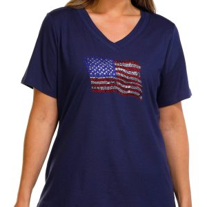 Coral Bay Petite Americana Rhinestone V-Neck Top