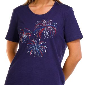 Coral Bay Petite Embroidered Americana Crew Neck Top