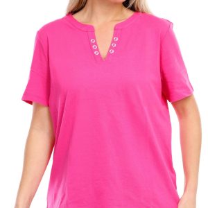 Coral Bay Petite Short Sleeve Grommet Neck Top