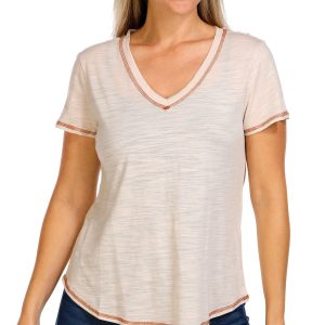 Blue Sol Petite Solid Luxey Short Sleeve V-Neck Top