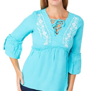 Stella + Ginger Petite 3/4 Sleeve Tie Front Top