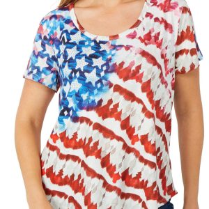 OneWorld Petite Americana Stars and Stripes Print Top