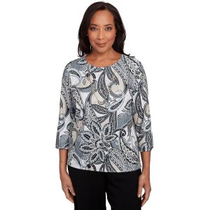 Alfred Dunner Petite Reversible Paisley 3/4 Sleeve Top
