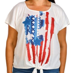 OneWorld Plus Short Sleeve Embellished Americana Top