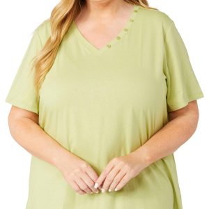 Coral Bay Plus Solid V-Neckline Short Sleeve Top