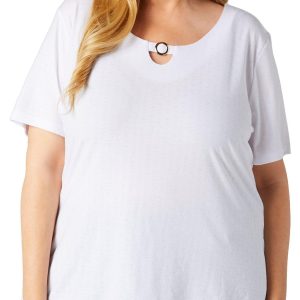 Coral Bay Plus Keyhole Ring Solid Short Sleeve Top