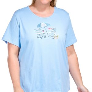 Coral Bay Plus Embroidered Printed Short Sleeve Top