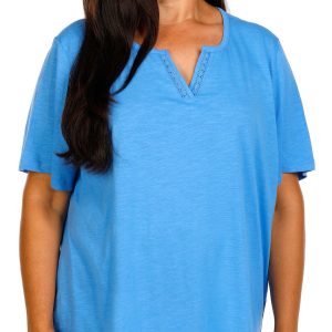 Coral Bay Plus Solid Split Neckline Short Sleeve Top