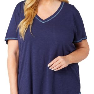 Blue Sol Plus Solid Luxey V- Neck Short Sleeve Top