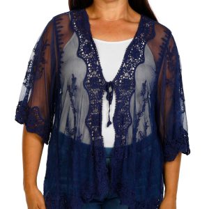 Liv Los Angeles Plus 3/4 Sleeve Embroidered Cardigan