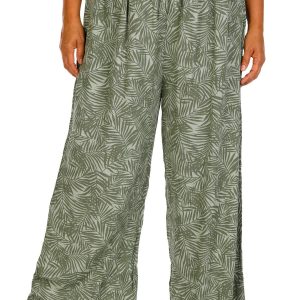 Kaktus Plus Wide Leg Green Palm Pull On Pants