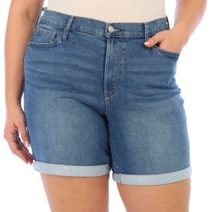 Nanette Lepore Plus 7 in Denim Roll Cuff Shorts