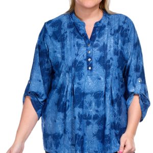 Notations Womens Print 3/4 Sleeve Henley Top