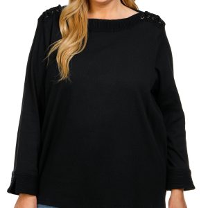 Rafaella Plus Long Sleeve Laced Shoulder Sweater