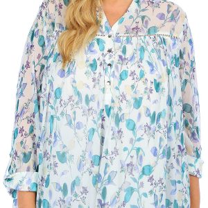 Juniper + Lime Plus Print Mesh 3/4 Sleeve Top