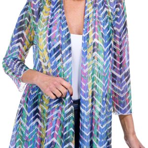 Erin London Womens 3/4 Sleeve Mesh Chevron Cardigan