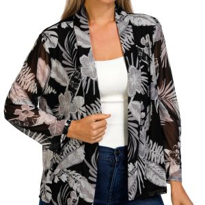 Juniper + Lime Womens 3/4 Sleeve Floral Mesh Cardigan