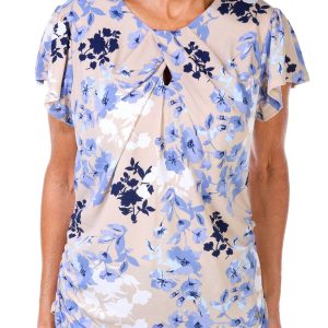 Adrienne Vittadini Womens Short Sleeve Floral Top