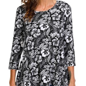 Khakis & Co Petite 3/4 Sleeve Print Top