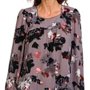 Zac & Rachel Womens Long Sleeve Floral Crepe Top