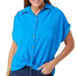 Blue Sol Womens Button Down Tie Front Top