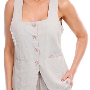 Blue Sol Womens Buttoned Square Neck Sleeveless Vest