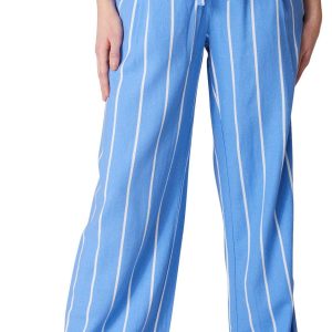 NVLT Womens Stripe Linen Pull On Pants