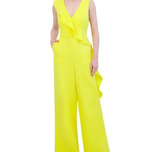 Laundry by Shelli Segal Solid Side Ruffle Pocket Jumpsuit
