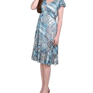 NY Collection Womens S/S Shadow Stripe Empire Waist Dress