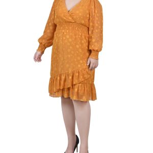 NY Collection Plus Long Sleeve Smocked Waist Dress