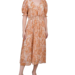 NY Collection Petite Short Puff Sleeve Chiffon Dress