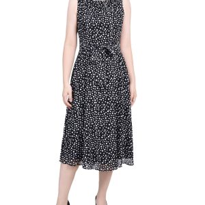 NY Collection Womens Petite Sleeveless Chiffon Belted Dress