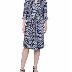 NY Collection Petite Elbow Sleeve Y Neck Dress