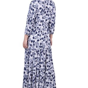 Petite 3/4 Sleeve Crinkle Tiered Maxi Dress