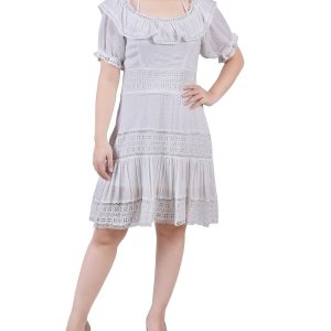 NY Collection Petite Short Sleeve Ruffle Neck Dress