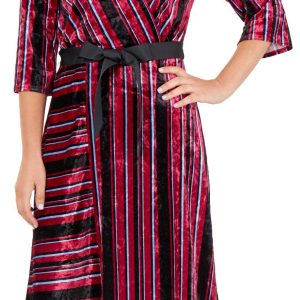 NY Collection Womens Stripe Velvet Asymmetrical Dress