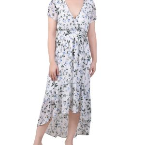 Petite Short Sleeve Hankerchief Hem Chiffon Dress