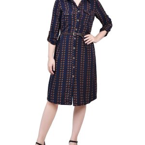 NY Collection Petite 3/4 Roll Tab Sleeve Shirtdress