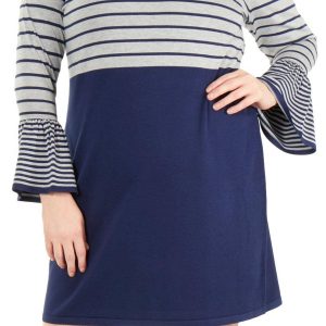 NY Collection Plus Long Sleeve Stripe Dress