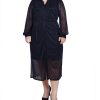 NY Collection Plus Long Sleeve Plisse Mesh Dress