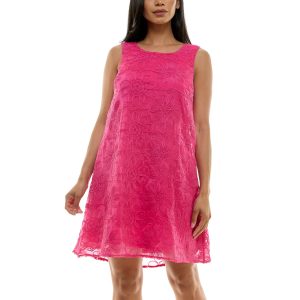 Nina Leonard Womens Sleeveless Embroidered Float Dress