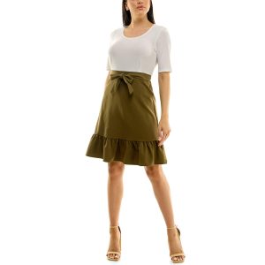 Nina Leonard Womens Short Sleeve Ruffle Hem Dress