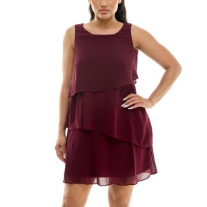 Nina Leonard Womens Sleeveless Tie Back Chiffon Float Dress